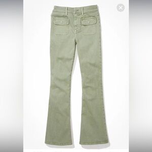 NWOT AE American Eagle STRETCH SUPER HIGH-WAISTED FLARE JEAN Sage Green sz. 18 s